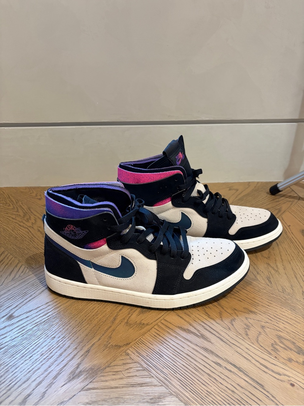 Nike men’s High-Top Sneakers in Black, White & Purple Accents